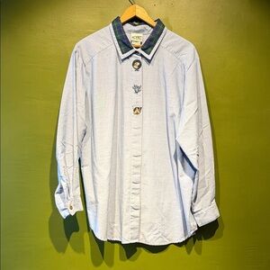 Vintage Koret Blue Equestrian Shirt with Plaid Accents